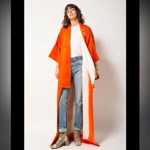Vintage Full length Japanese kimono Tangerine floral Orange Houmongi